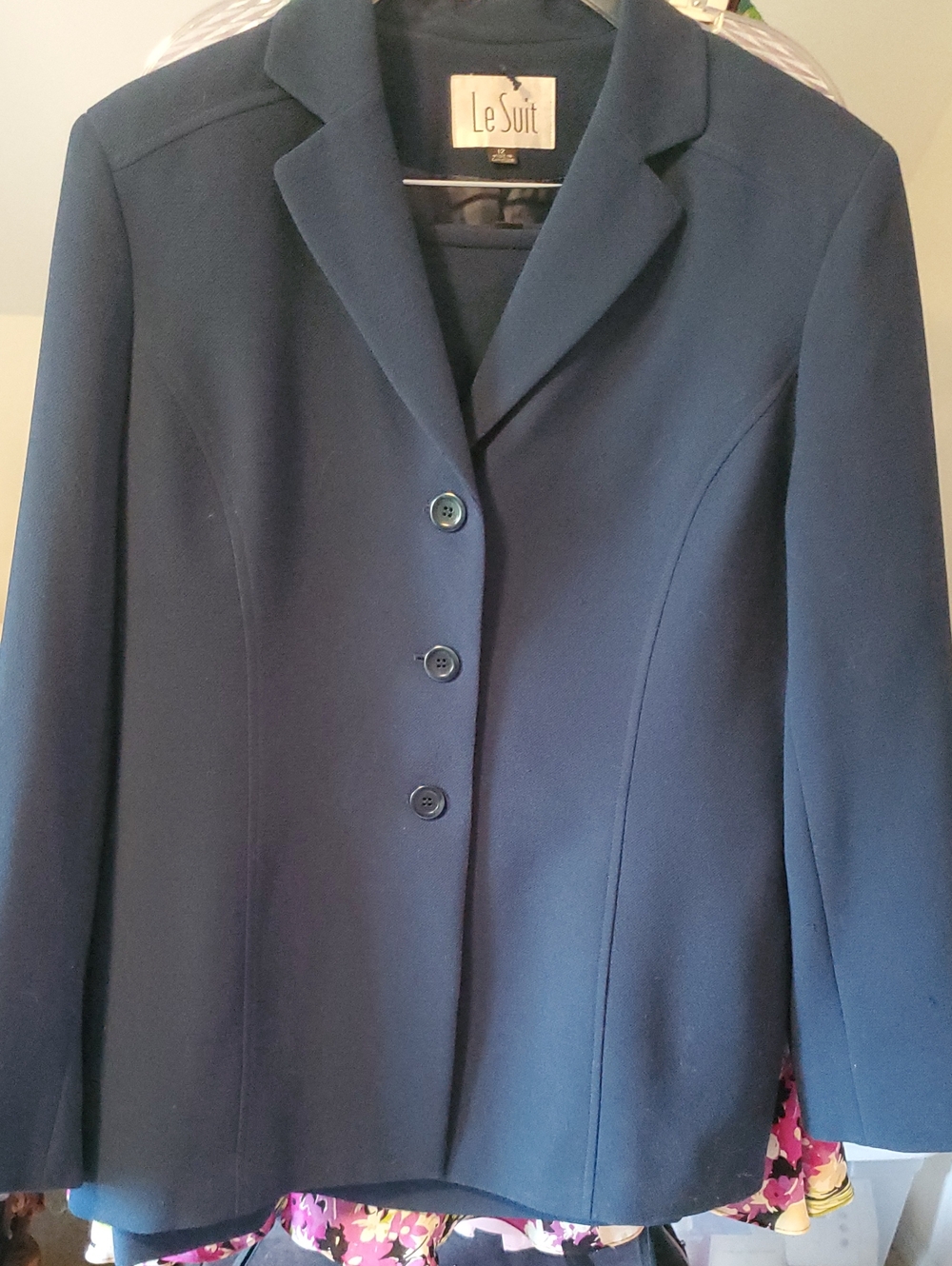 Le Suit Solid Navy Three-Button Women's Blazer